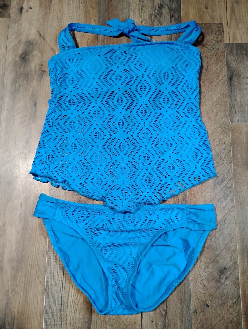 BECCA Turquoise Blue Crochet Tankini Set